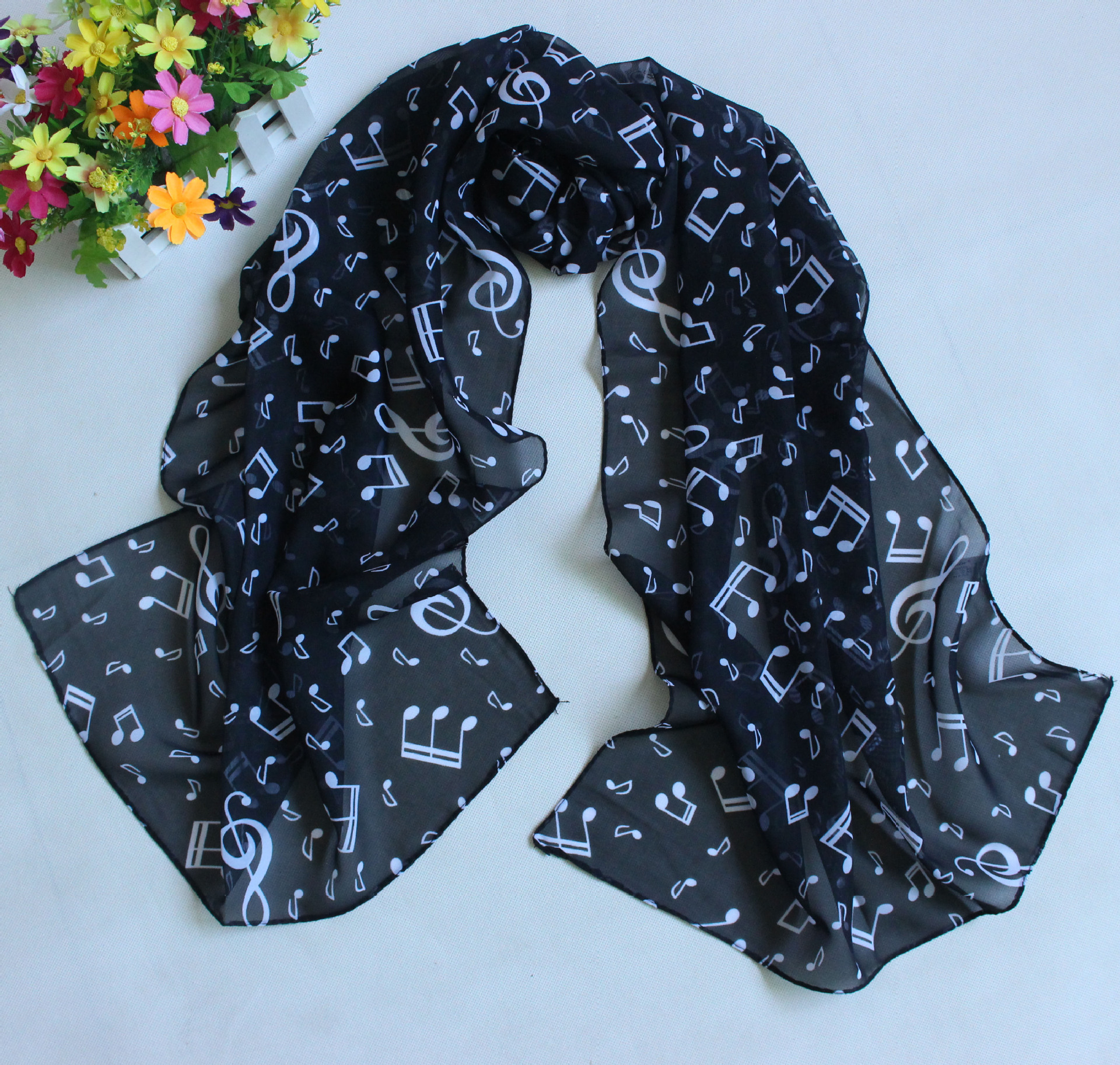 春夏骑车防嗮披肩 新款雪纺围巾音符时尚空调丝巾批发|ms