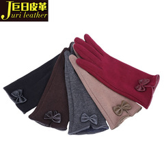 Women's Winter Fleece Mittens with Bowknot, Fleece Touchscreen Gloves, Warm Fleece Riding and Driving Gloves for Women