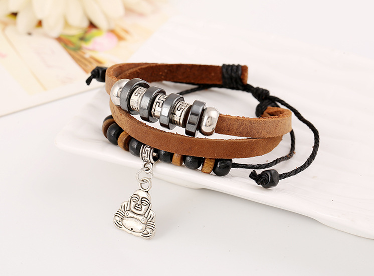 Quelle Fabrik Großhandel Hand Gefertigte Perlen Rindsleder Armband Persönlichkeit Mehr Schicht Iger Herren Schmuck Grenz Überschreiten Der Heiß Verkaufter Schmuck Armband display picture 2