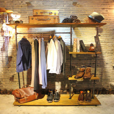 美式乡村loft铁艺水管服装架展示架衣帽架落地挂衣架服装店衣架|ms