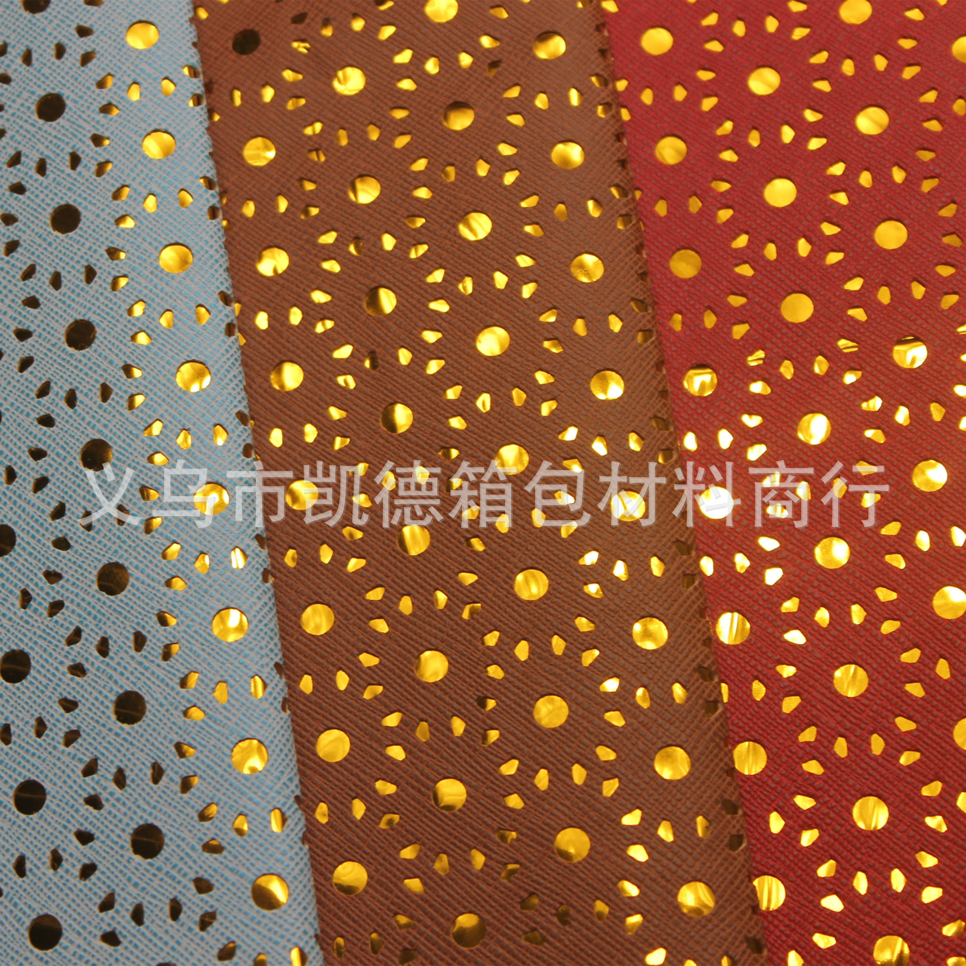 义乌厂家直销新款贴金膜太阳花人造革 用于箱包票夹皮革面料