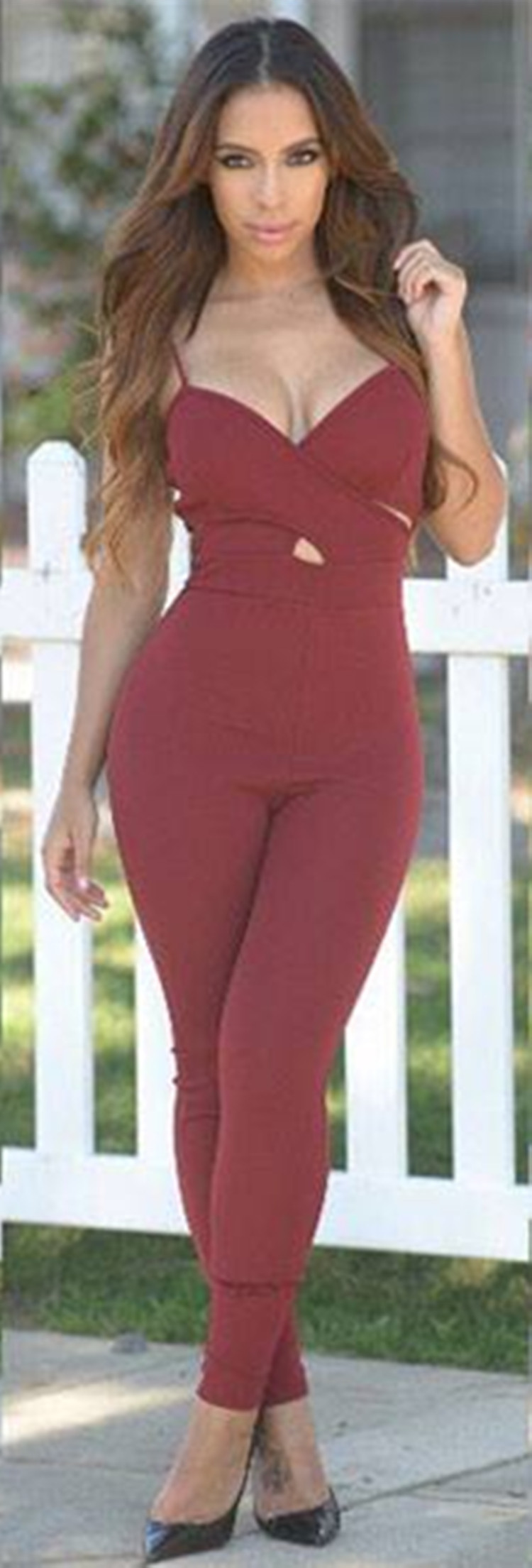 Deep V Neck Sexy Jumpsuit Hollow Out Design Fashionable Style Long Pants Womens Autumn Outfit Wholesale Available