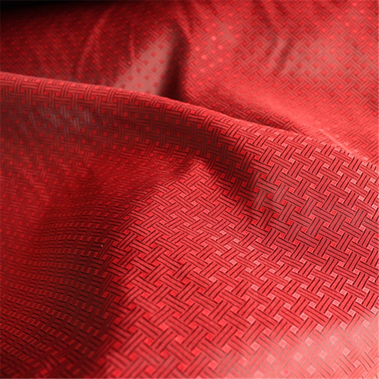 【琨鹏纺织】热销推荐 服装提花里布 涤纶红色提花格子