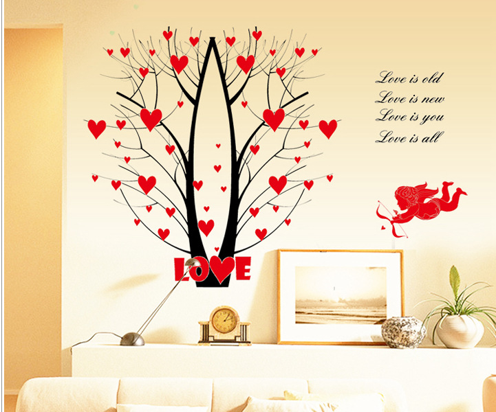 AY863仲兰 浪漫爱情树客厅电视墙卧室房间装饰可移防水透明膜墙贴