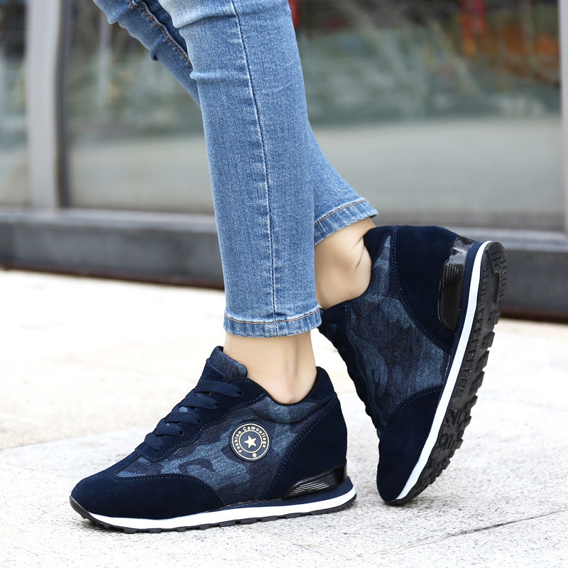 2016 Autumn and winter Sports money invisible The increase in Women's Shoes Muffin camouflage genuine leather Korean Edition Single shoes