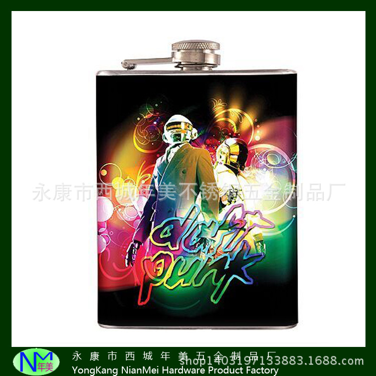 6oz圣诞礼物印花窄形金属酒壶不锈钢小酒壶