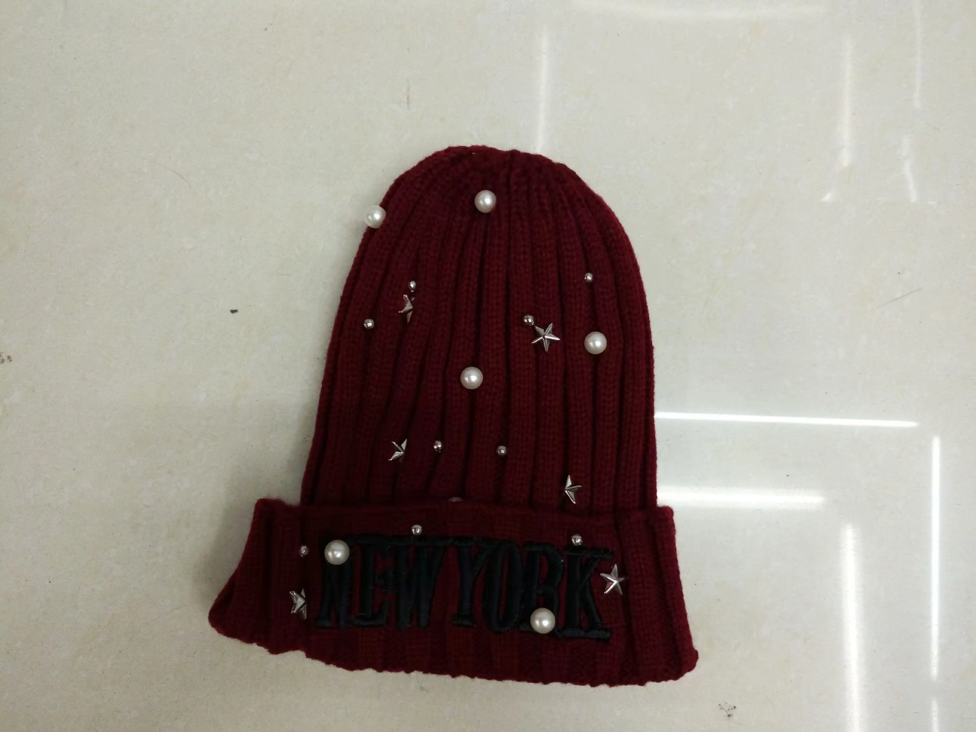 Бисерная игла жемчуг, шерстяная теплая knitted шапка с буквами