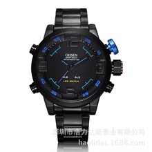 奧聖時尚潮流網紅 雙顯LED男士手表 運動多功能手表