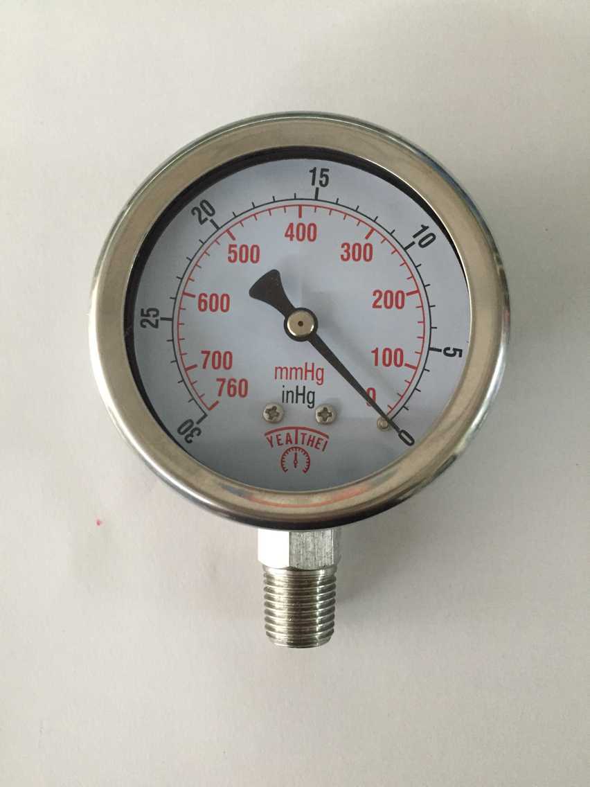 真空压力表 Y60BF 全不锈钢304 0-30 inhg  0-760mmhg 1/4螺纹