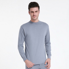 Cotton High-Neck Autumn T-shirt for Middle-Aged Men, Loose Fit, Full-Cotton Grandpa/Dad's Inner Shirt