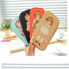 韩版文具盒pu笔袋盒 洋娃娃多用途笔袋铅笔盒卡通袋厂家批发