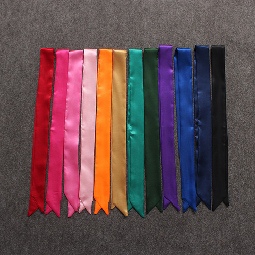 Solid color classic decorative slender narrow silk scarf tied bag handle silk scarf small ribbon decorative scarf bag tie