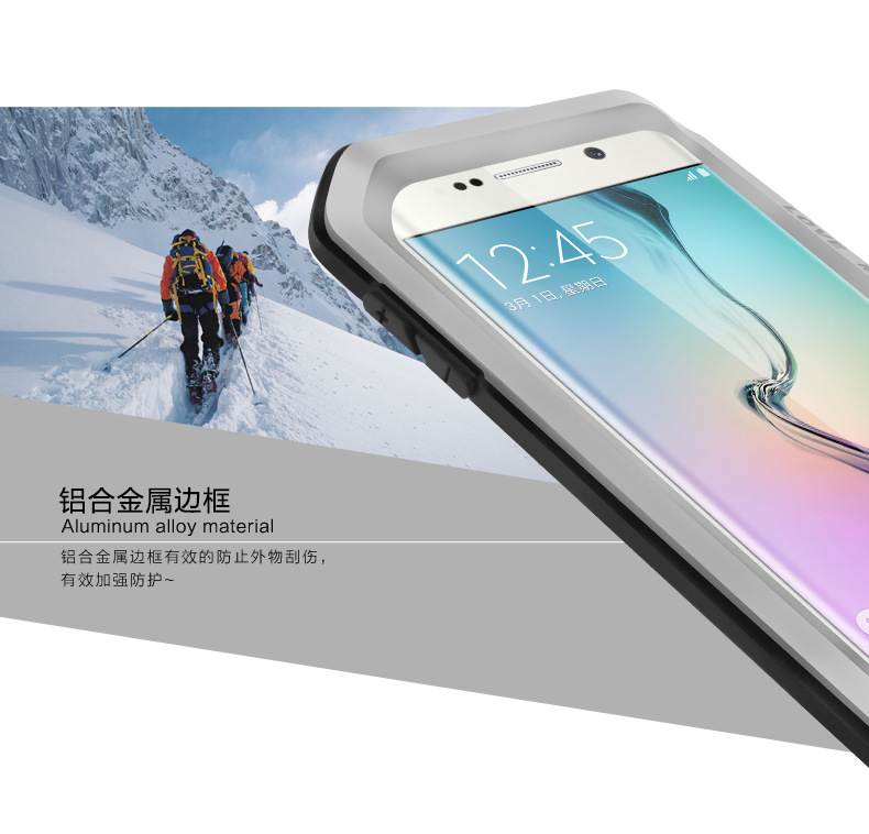 LOVE MEI Powerful Water Resistant Shockproof Dust/Dirt/Snow Proof Aluminum Metal Outdoor Heavy Duty Case Cover for Samsung Galaxy S6 Edge