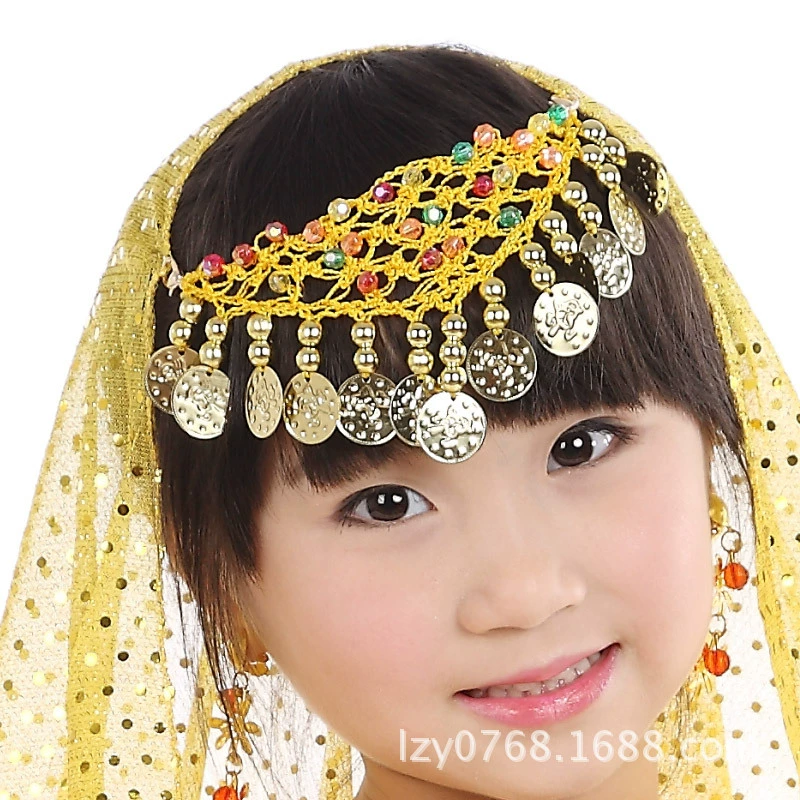 Children's Belly Dance Veil & Headdress Set, Chiffon or Sequin, 110×70 cm, One Size