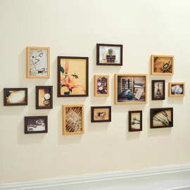 高分子相框墙15框复古组合照片墙儿童纪念仿红木相框 厂家直销
