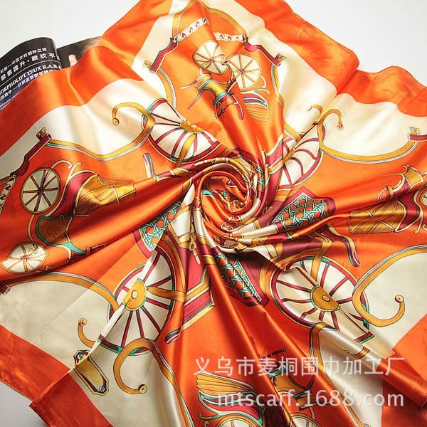 Silk Material Silk Chain Carriage Oil Painting Flowers Ladies 90cm Square Scarf