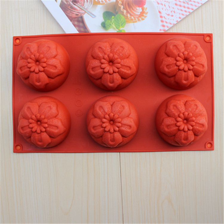 现货蛋糕模型硅胶蛋糕杯6连小花蛋糕模手工皂模果冻布丁模具