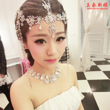 新娘飾品頭飾批發韓版時尚新娘項鏈額飾奢華水晶珍珠玻璃飾品頭飾