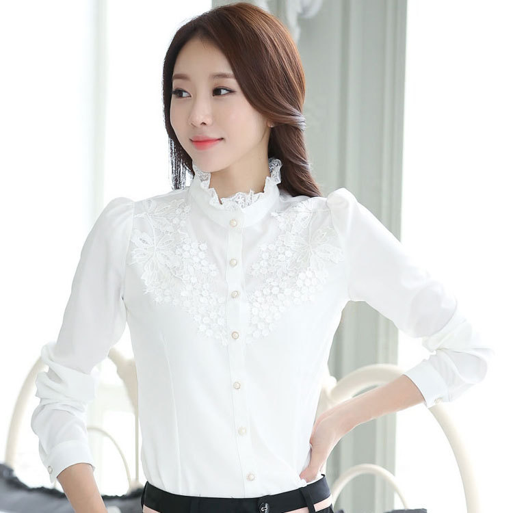 패션 봄 레이디 셔츠 여성용 셔츠 내부 셔츠 새로운 한국 쉬폰 OL 셔츠 여성용 긴팔 슬림핏 셔츠