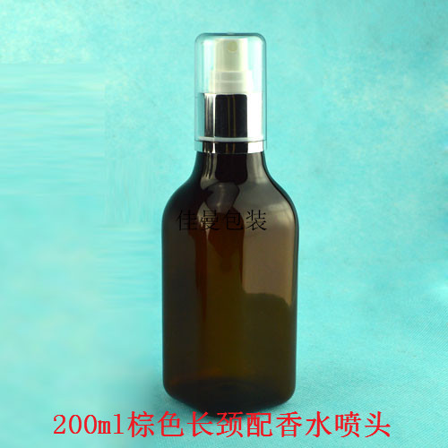 200ml棕色长颈四方瓶配全罩银色喷头细雾花水分装瓶瓶子AS罩喷头