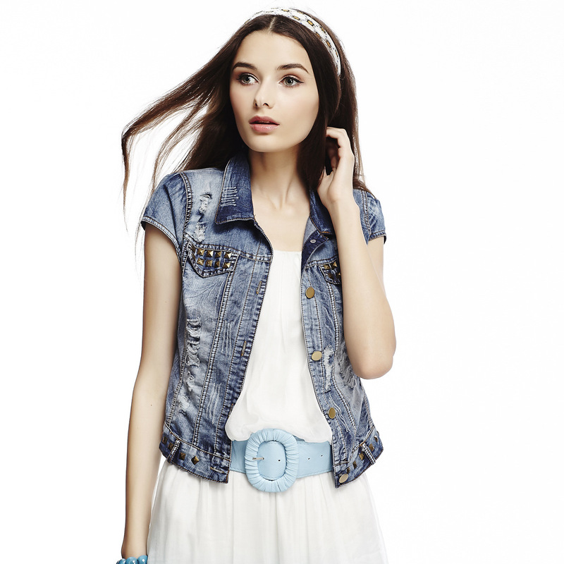 Wholesale agent Korean style worn Willow slim fit slimming Denim shirt Denim top short sleeve women's clothing Denim vest Wholesale agent Korean style worn Willow slim fit slimming Denim shirt Denim top short sleeve women's clothing Denim vest