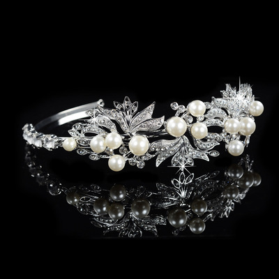新娘珍珠皇冠头饰奢华款 珍珠水钻皇冠 发箍 水钻 头饰 厂家直销|ms