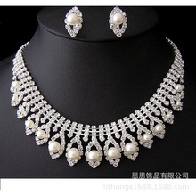 熱賣新娘婚紗鑲鑽項鏈韓式葉子形鑲珍珠精品項飾廠家直銷NE0152
