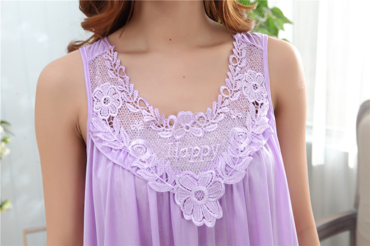 Simple Plus Size Long Sleeveless Lace Ice Silk Polyester Pajamas display picture 7