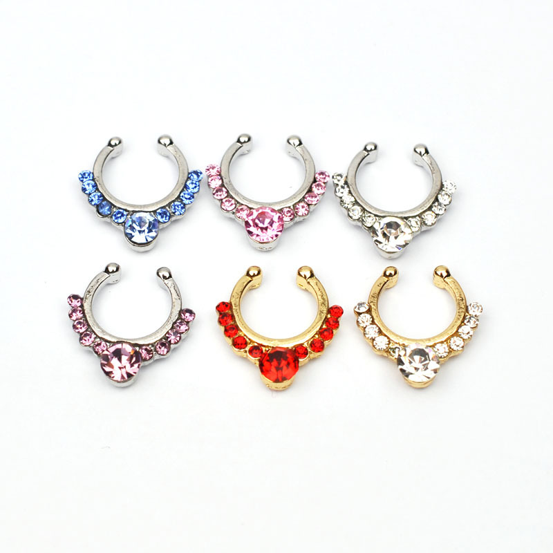 Fashion Piercing Jewelry U-shaped Double Row Drill Alloy Nose Ring display picture 1