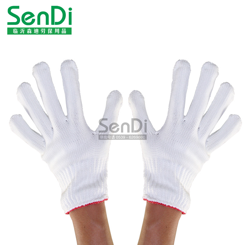 白尼龙手套 劳保弹性丝线手套 耐磨用防滑加厚工地工作业搬运批发