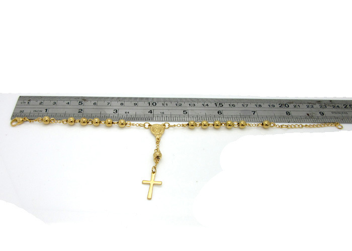 Cross Pattern Vacuum Plating Real Gold Plated Cross 304 Stainless Steel Titanium Steel Fashion Waterproof Non Tarnish 304 Stainless Steel Rosary Bracelet
