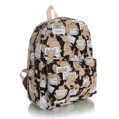 韩版日系小清新可爱大中女学生帆布双肩背书包告示牌小狗