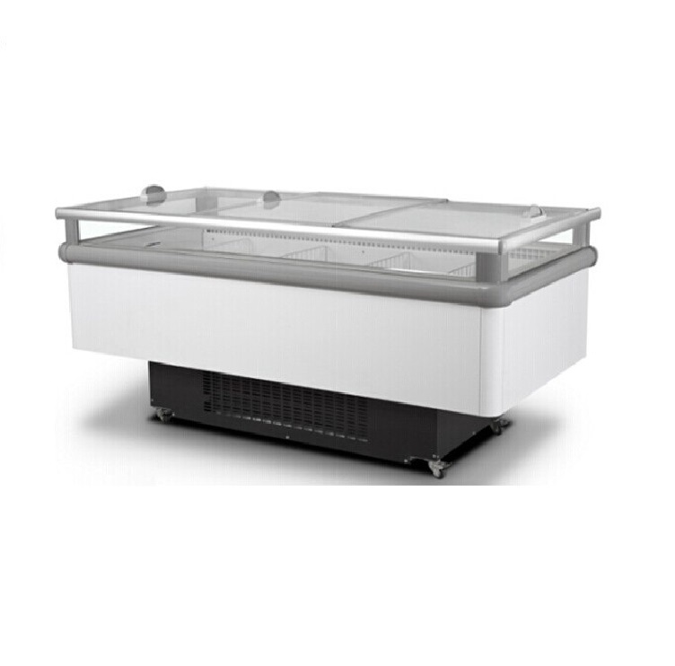 玻璃盖拉门风冷卧式食品生鲜冷冻岛柜，低温速冻展示柜，出口产品