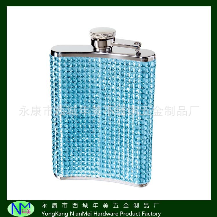 8OZ蓝色钻石201不锈钢酒壶