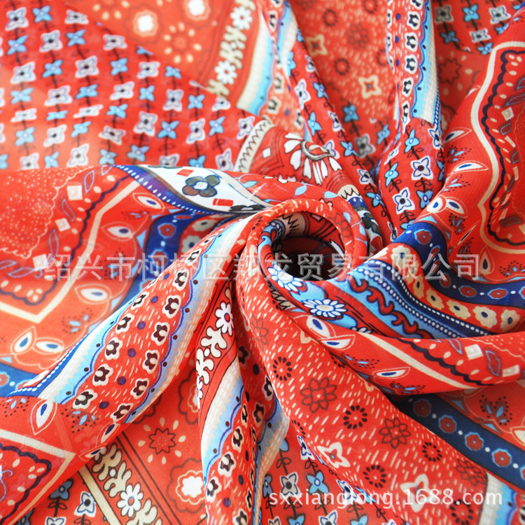 【翔龙印花 XL293】爆款 复古几何碎花方块 轻薄女装雪纺