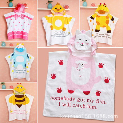 厂家直销 出口品质 纯棉儿童斗篷浴袍 动物卡通造型|ru