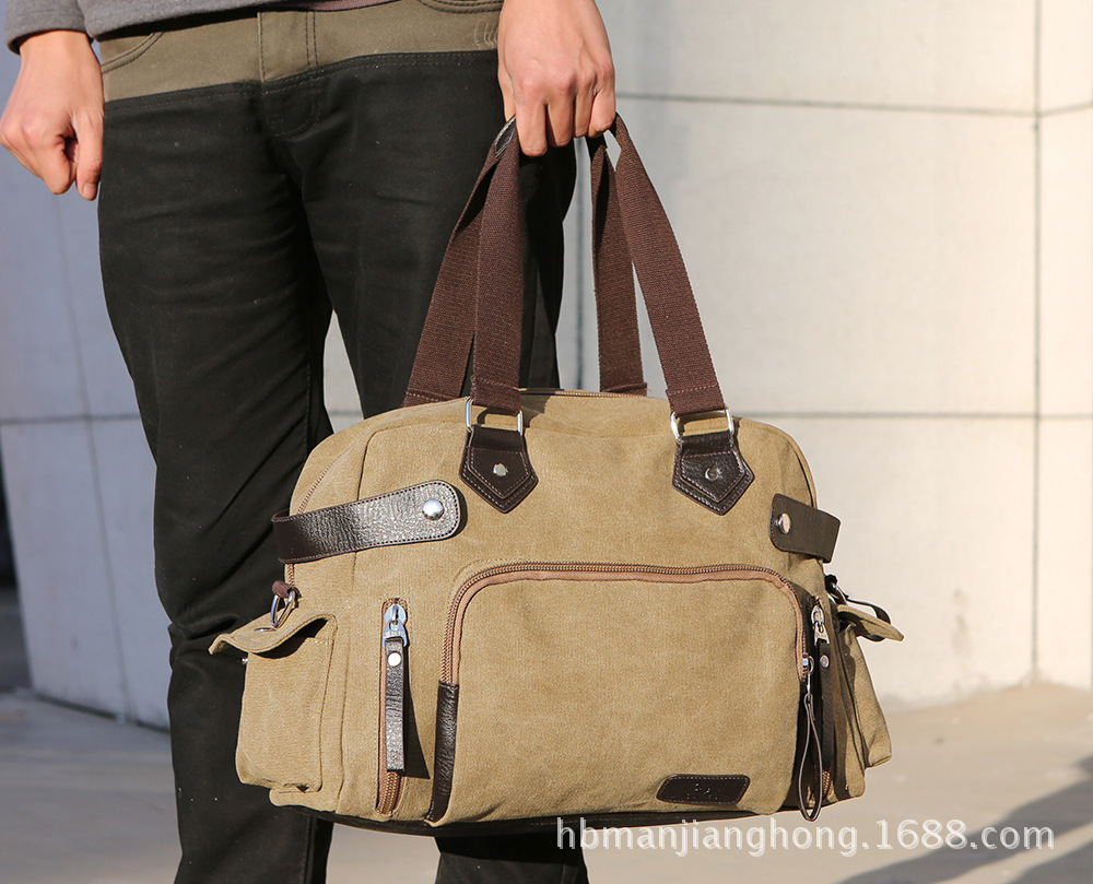 跨境货源2022新款韩版帆布斜跨包 休闲大容量旅行单肩手提男士包