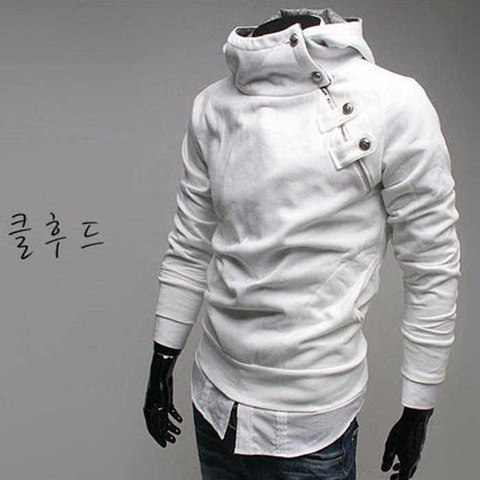 New Autumn And Winter Men'S Korean Rabbit Hair Collar Metal Button Fleece Hooded Sweater Large Size