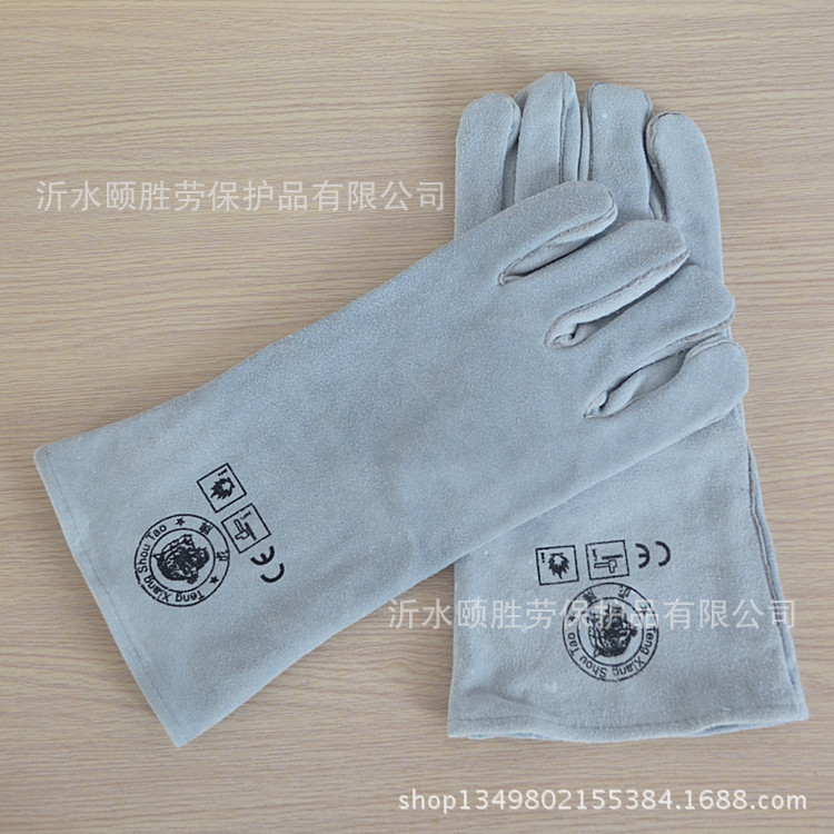 反绒牛皮电焊手套 防护手套 劳保用品 长款hu牌白挂里