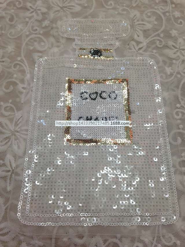 亮片布贴 服装辅料衣服补丁贴  珠片绣 亮片贴片香水瓶图案贴