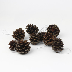 跨境聖誕裝飾松果聖誕樹裝飾原色松果5CM掛件白邊松果掛飾