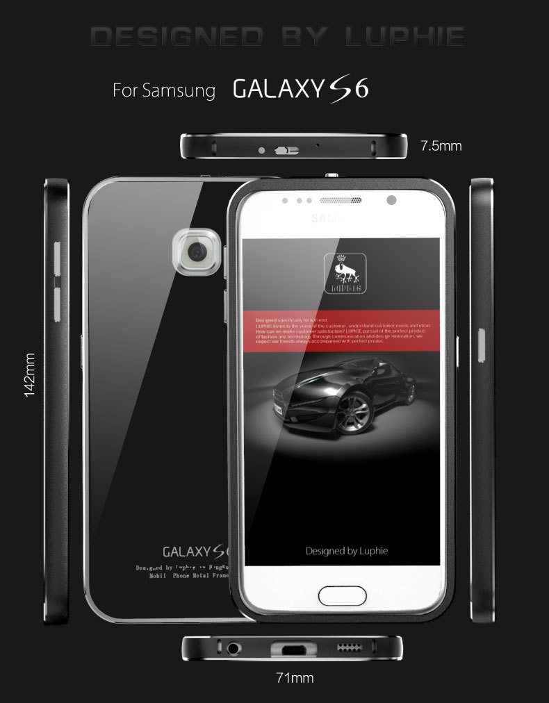 Luphie Aircraft Aluminum Metal Frame 9H Tempered Glass Back Cover Case for Samsung Galaxy S6 G9200