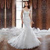 The new Korean slim slim word shoulder lace wedding dress shoulder Halter fishtail tail