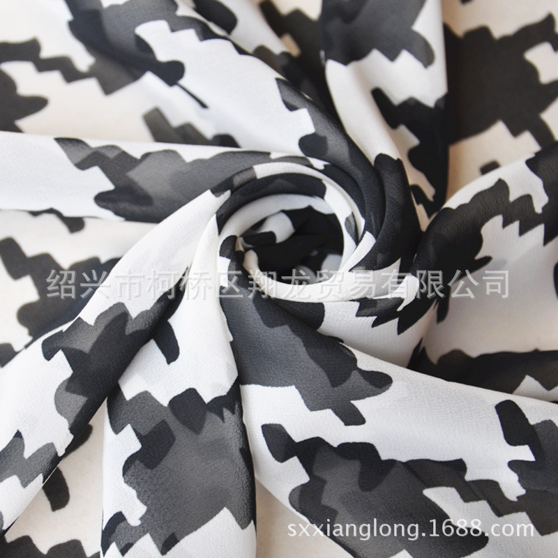【翔龙印花 XL586】经典几何千鸟格子轻薄女装雪纺面料