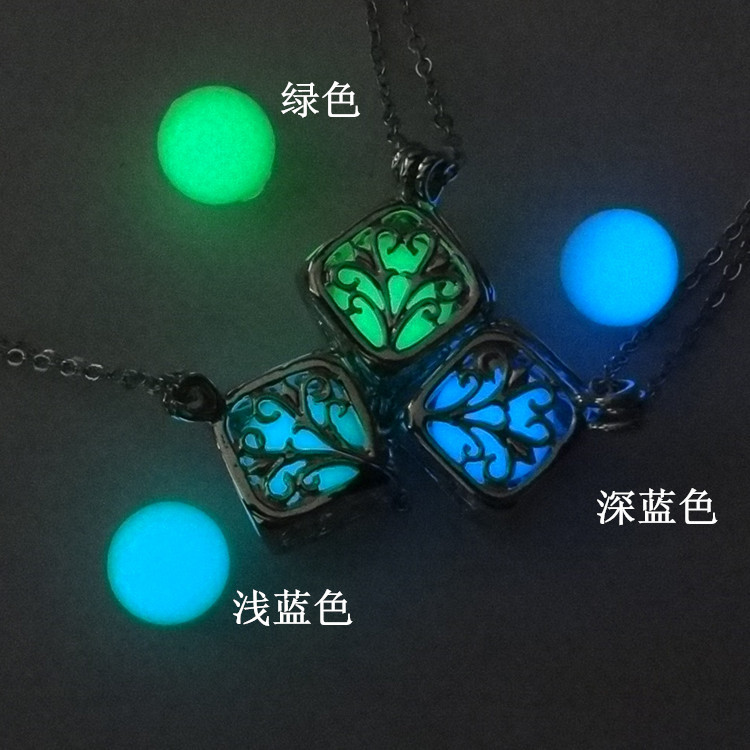 Hollow Square Life Tree Luminous Love Rubiks Cube Luminous Photo Box Bead Pendant alloy Necklace Accessoriespicture1