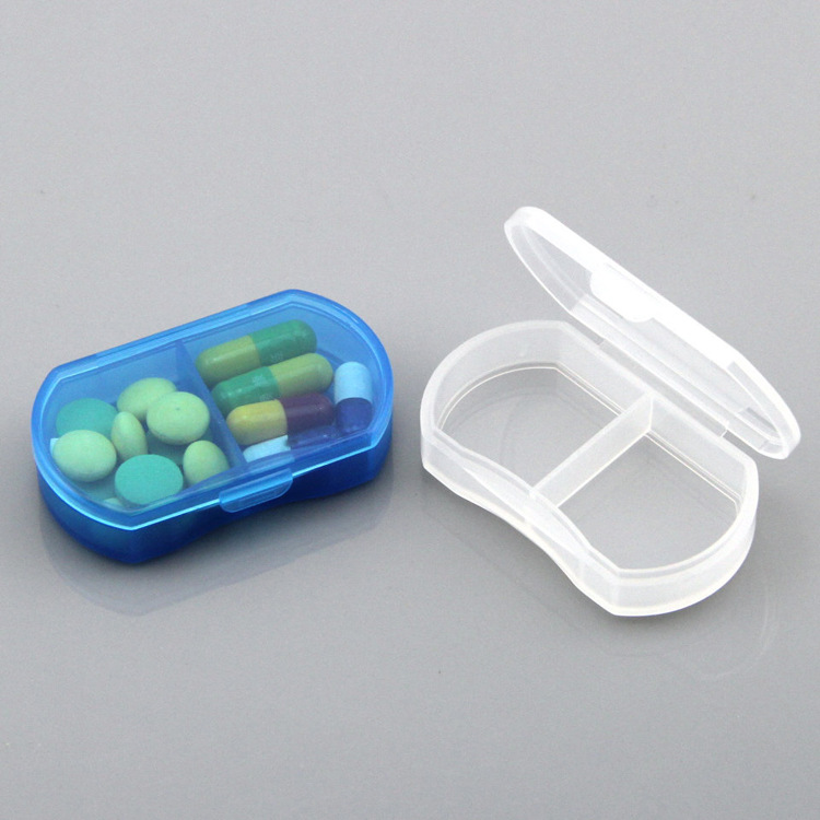 厂家供应两格药盒塑料环保透明盒 2格超小药盒迷你收纳盒
