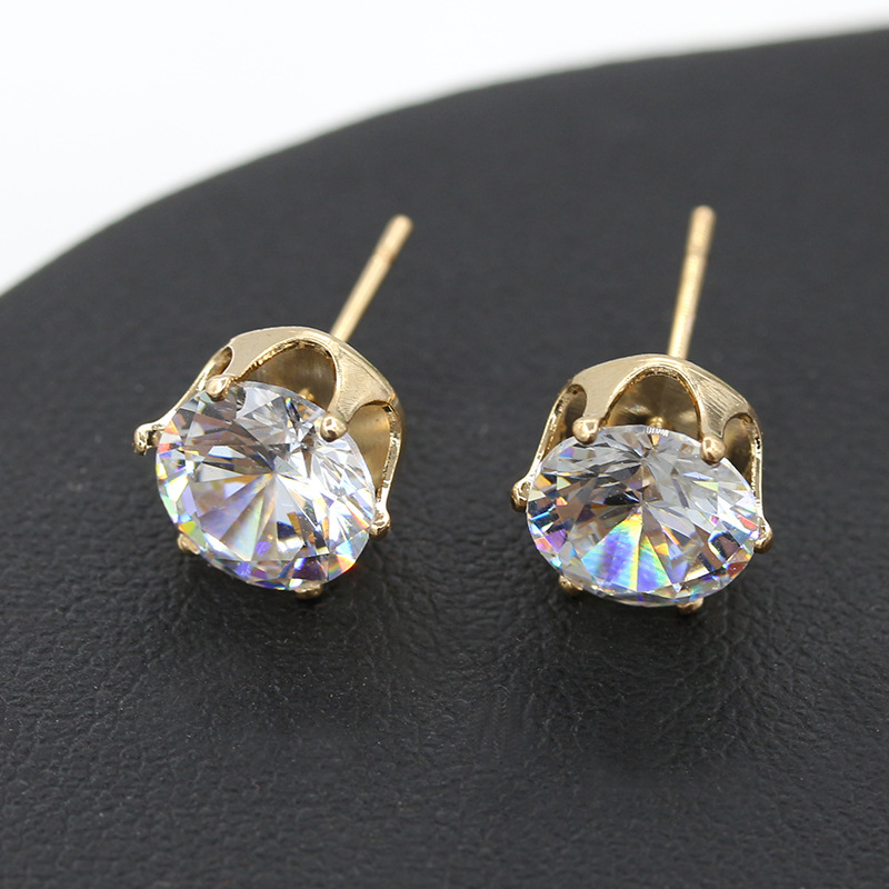 Korean Fashion Crown Bottom Crystal Zircon Earrings Wholesale display picture 5