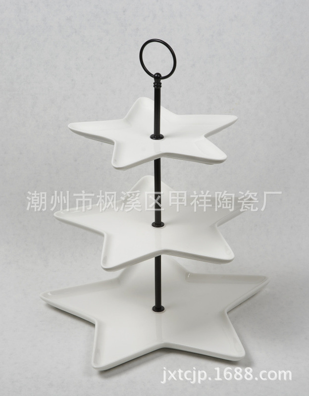 White Christmas ceramic three-layer fruit plate five-pointed star string plate cake plate cake stand afternoon tea dessert string plate
