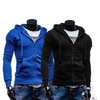The new solid drawstring pocket zipper mens jacket British fashion Hoodie