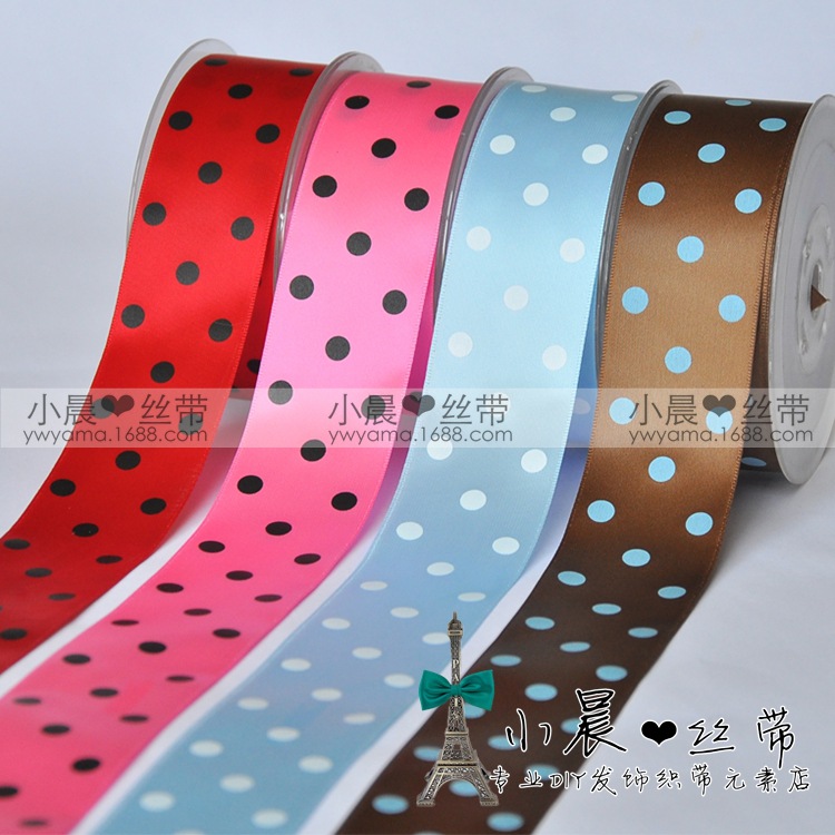 义乌姚明韩式发饰服装宠物链辅料烘焙包装色丁印圆波点丝带批发